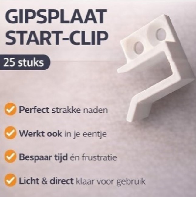 Board-Clip - Gipsplaat Startclip – Ophanghulp voor Eerste Gipsplaat – Montageclip – Set van 25