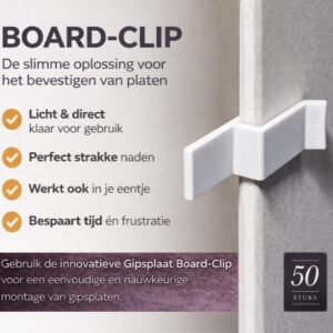 BoardClips – Gipsplaat ophanghulp - Snel gipsplaten plaatsen - Set van 50 clips